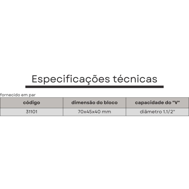 bloco em V com grampo 70x45x40 mm (par)