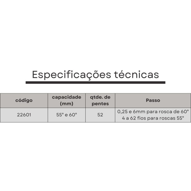 pente de rosca 55 e 60 graus 52 laminas