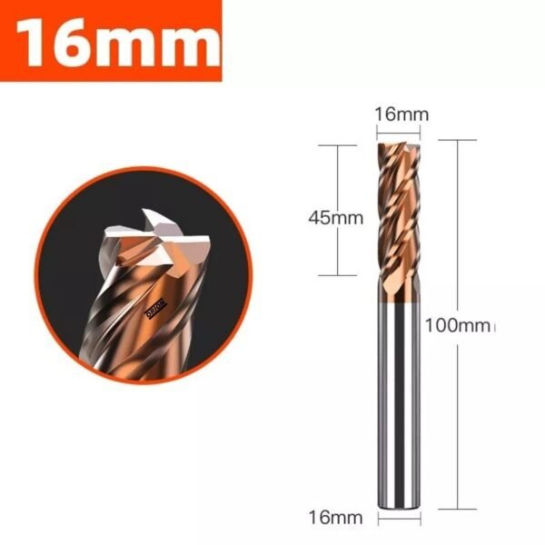 fresa topo metal duro 4 cortes 16 mmx45x100xh16 TiSiN - Imagem 2