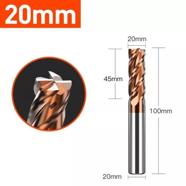 fresa topo metal duro 4 cortes 20 mmx45x100xh20 TiSiN - Imagem 2