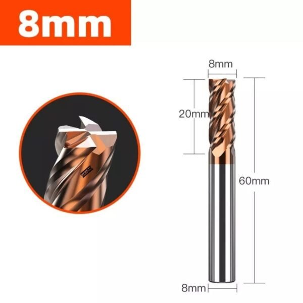 fresa topo metal duro 4 cortes 08 mmx20x060xh8 TiSiN - Imagem 2