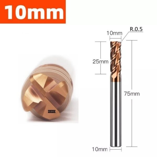 fresa toroidal R0,5 metal duro 4 cortes 10x25x75xh10 TiSiN - Imagem 3