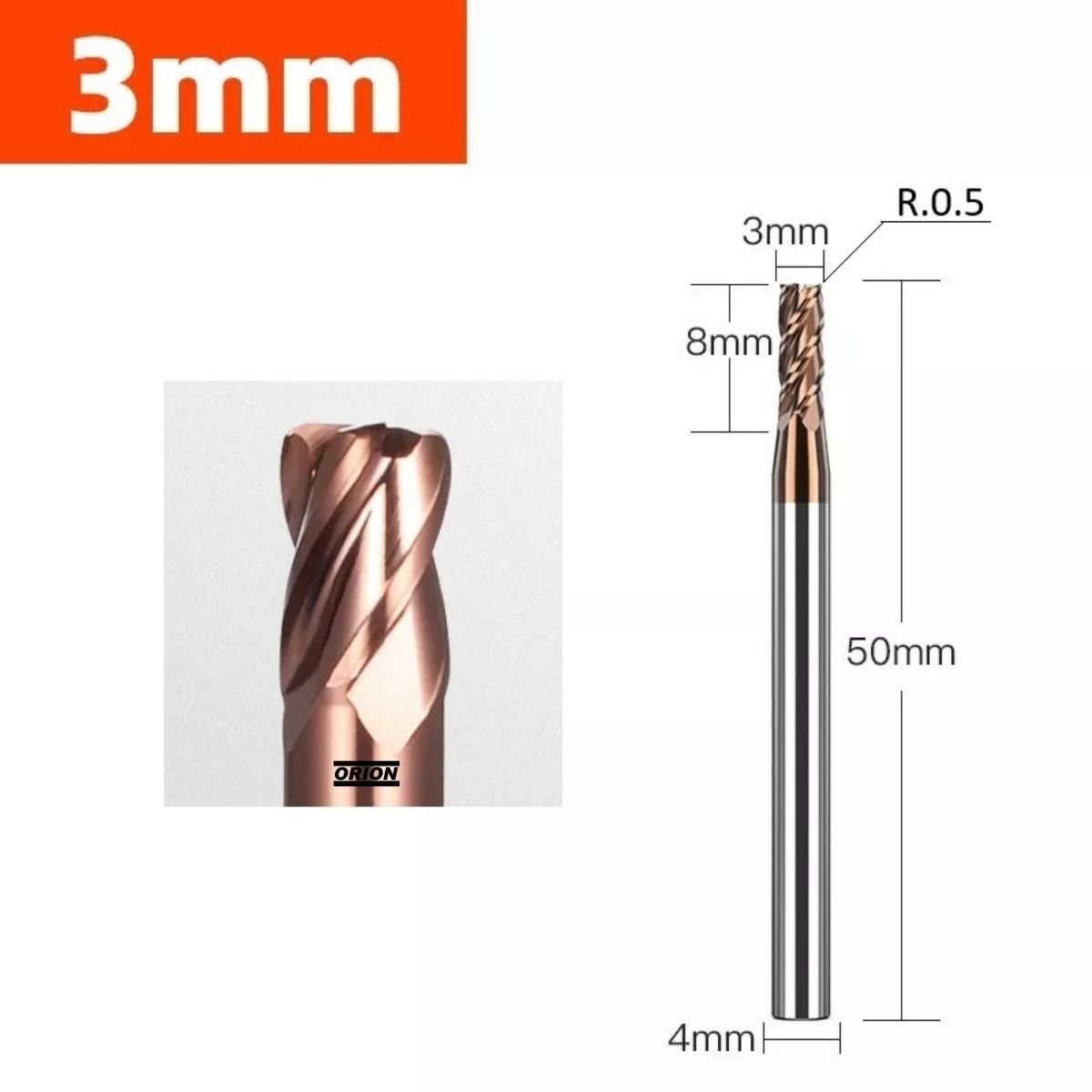 fresa toroidal R0,5 metal duro 4 cortes 03x08x50xh4 TiSiN - Imagem 3