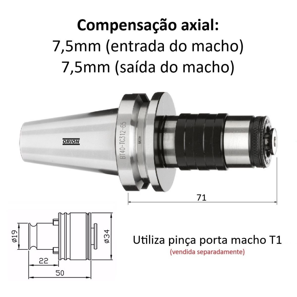 mandril flutuante BT40 m3 a m12 - Imagem 3