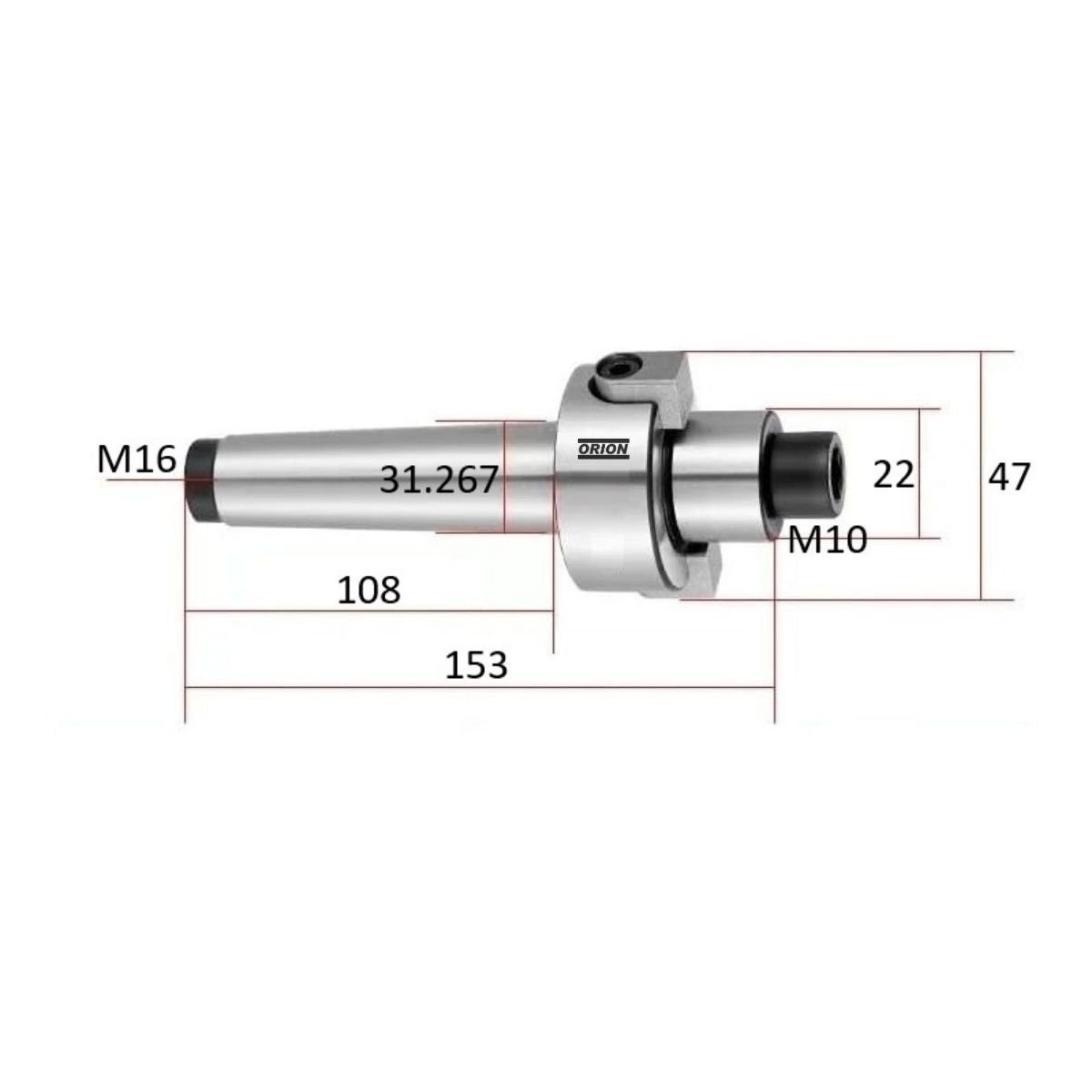 mandril porta fresa cone morse 4 piloto 22mm - Imagem 3