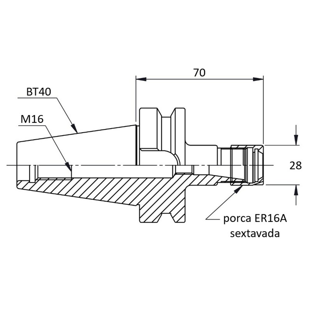 mandril porta pinças er16A bt40 L070 - Imagem 3