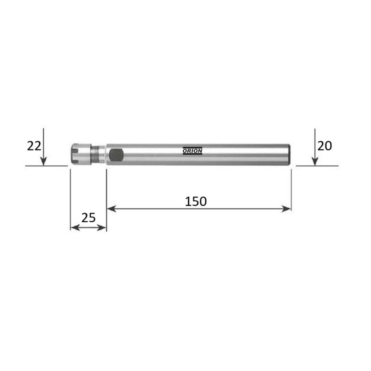mandril porta pinças er16M haste paralela 20x150mm - Imagem 3