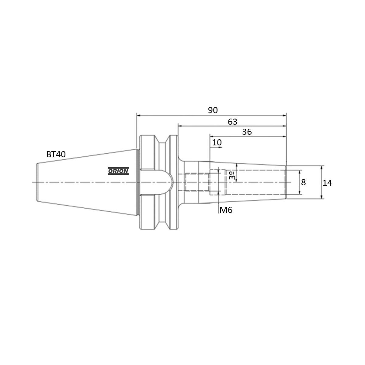 mandril induçao termica bt40 08mm L.90 shrink fit - Imagem 3