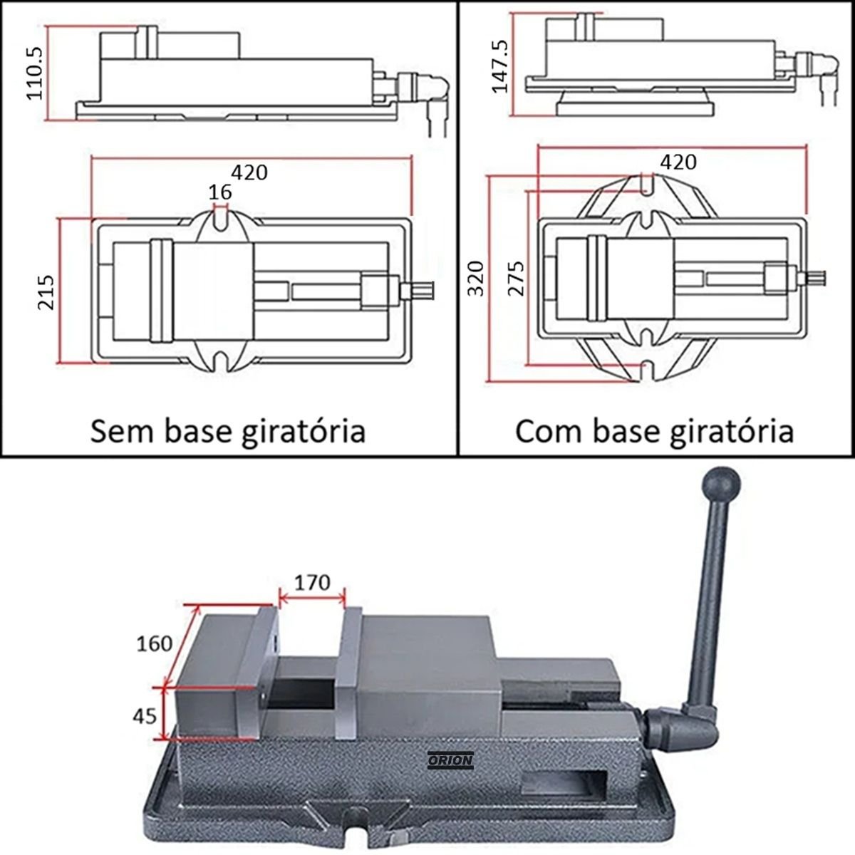 morsa giratoria abertura 170mm modelo QM - Imagem 3