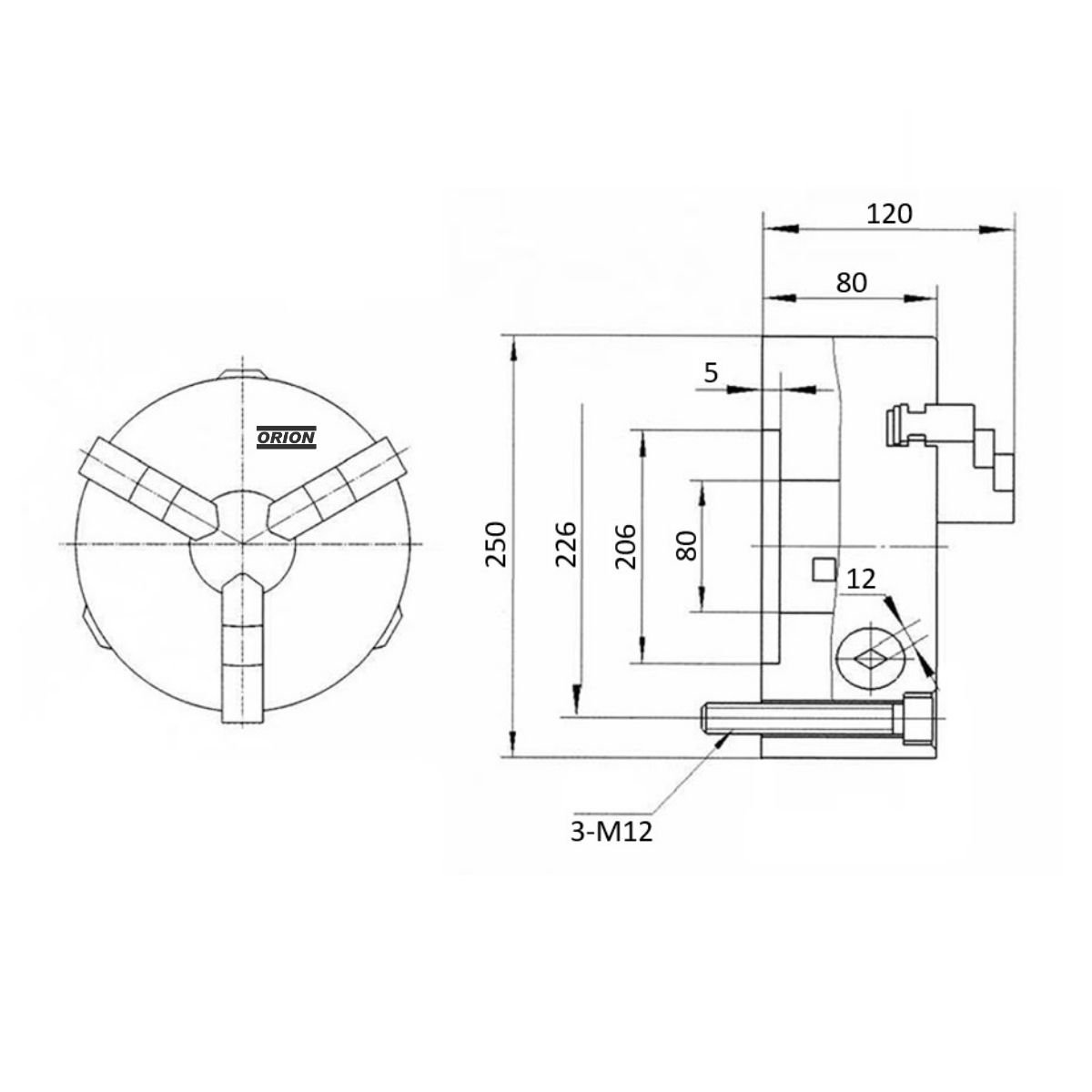 placa de torno universal 3 castanhas 250mm fixaçao frontal - Imagem 3