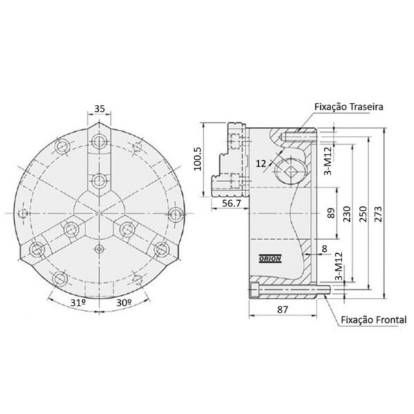 placa de torno reversivel 3 castanhas 250 mm fixaçao frontal - Imagem 3