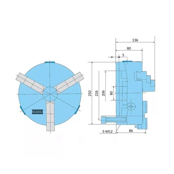 placa de torno reversivel 3 castanhas 250 mm - Imagem 3