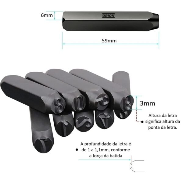 punçao marcador numerico 03 mm 9 peças - Imagem 3