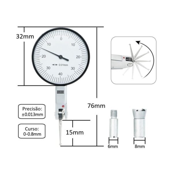 relogio apalpador 0,8 mmxgraduaçao 0,01 mm - Imagem 3