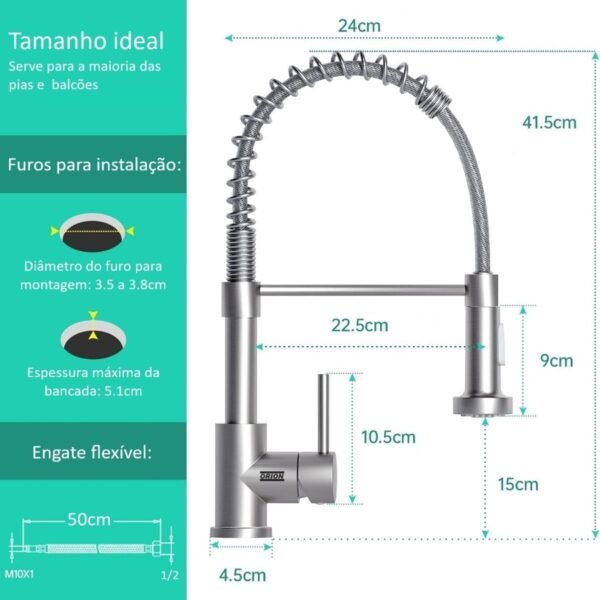 torneira cozinha gourmet monocomando flexivel cromado 92111 - Imagem 3